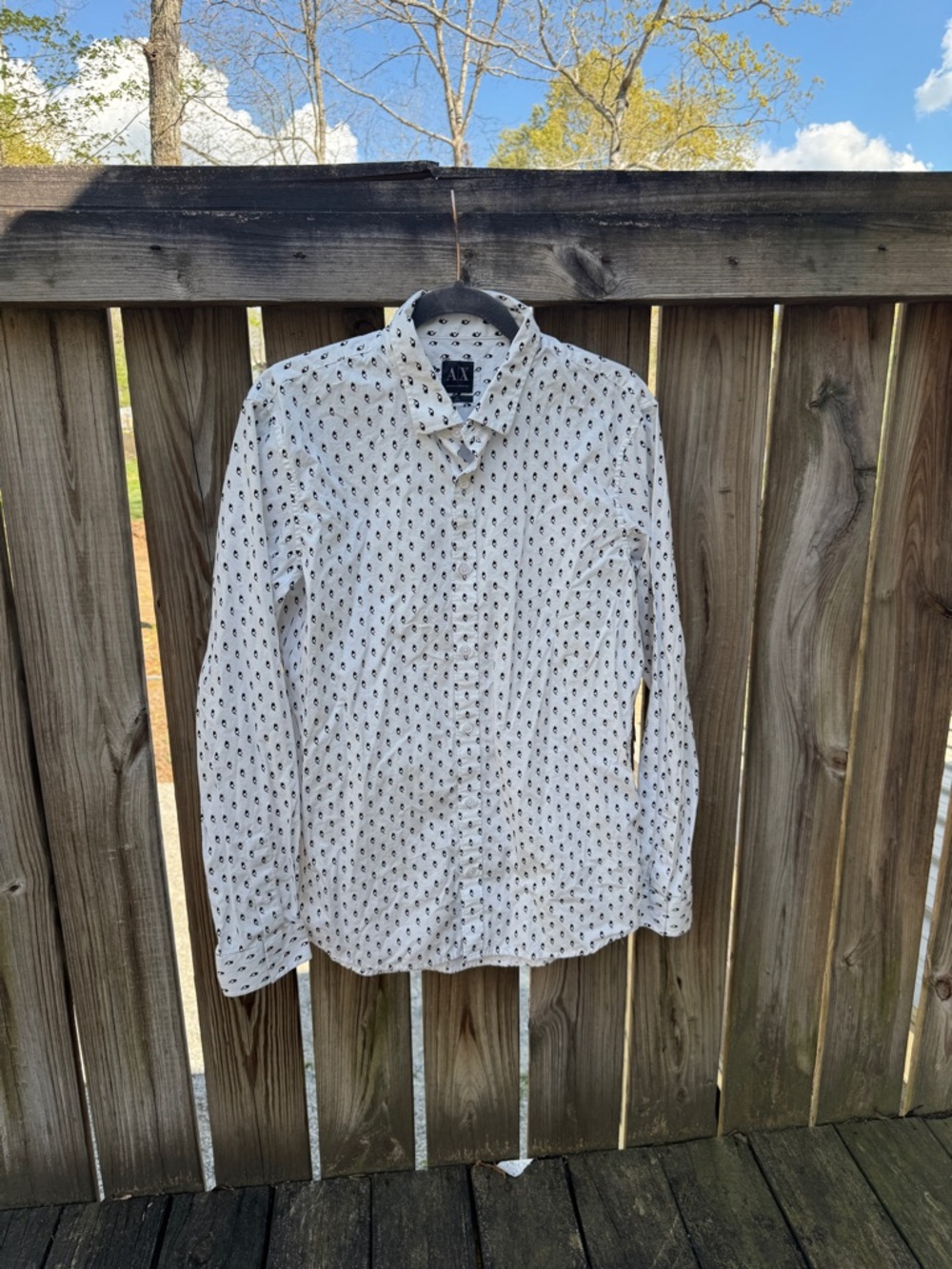 Armani Exchange White Button-Down Shirt with Black All-Over Print